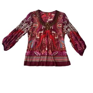Julie G Paisley red boho Long Sleeve Top Medium